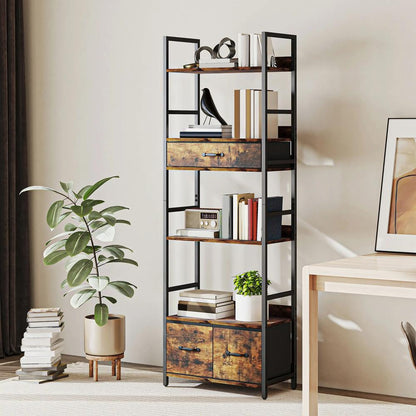 HOMCOM Industrial Style Bookcase, with 4 Shelves and 3 Fabric Drawers Additional View 2