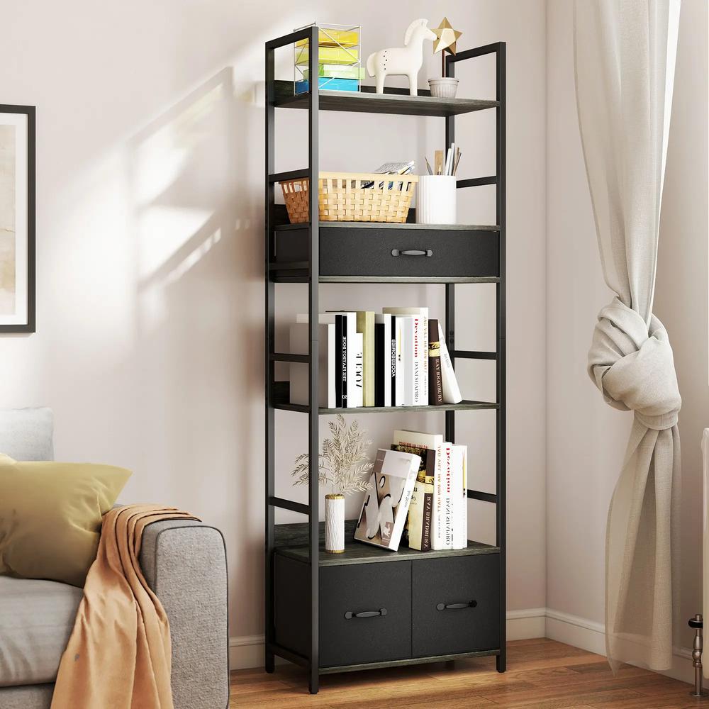 HOMCOM Industrial Style Bookcase, with 4 Shelves and 3 Fabric Drawers Additional View 21