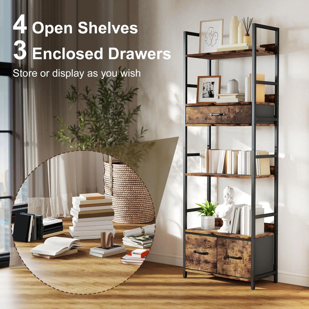 HOMCOM Industrial Style Bookcase, with 4 Shelves and 3 Fabric Drawers Additional View 4