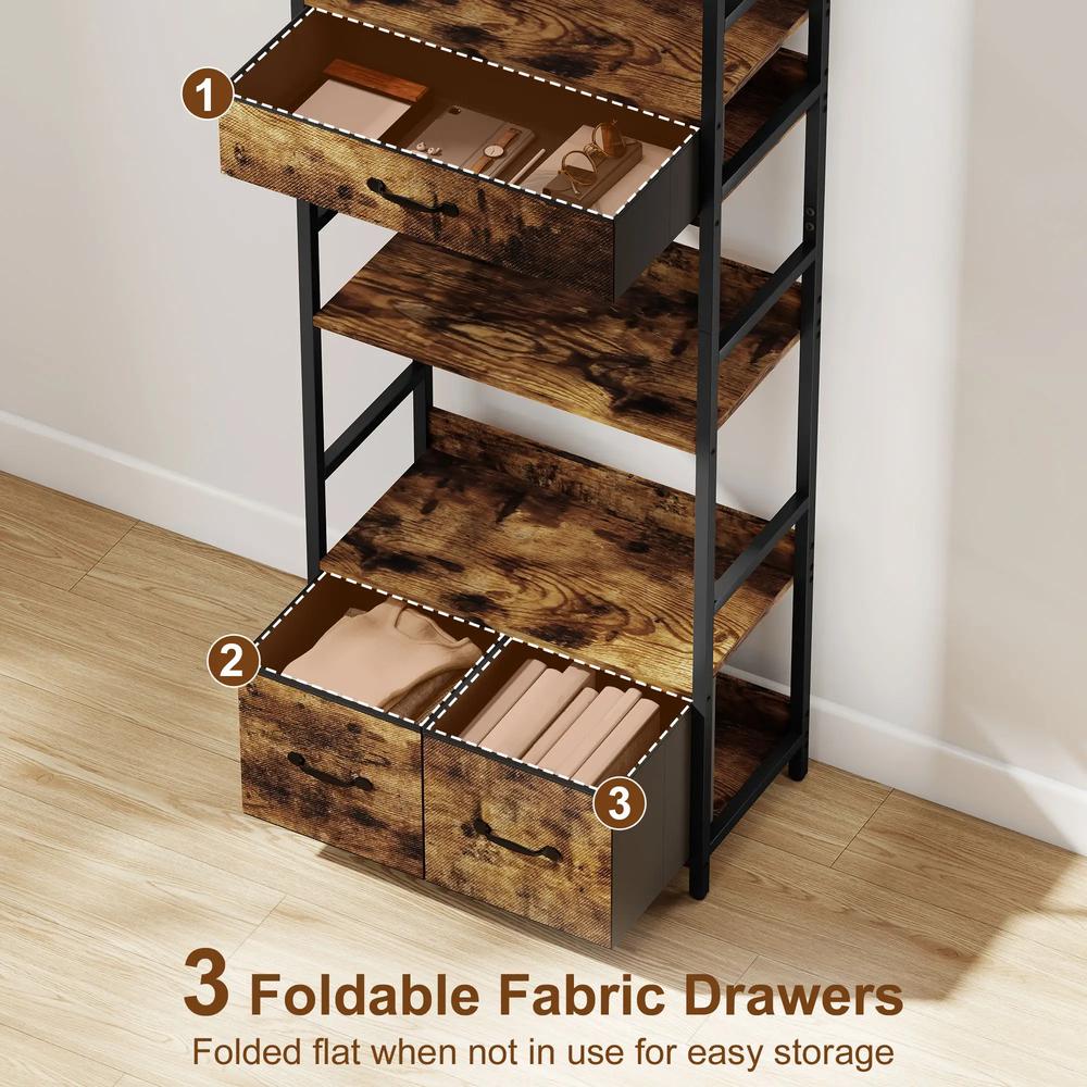 HOMCOM Industrial Style Bookcase, with 4 Shelves and 3 Fabric Drawers Additional View 5
