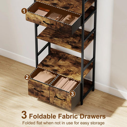 HOMCOM Industrial Style Bookcase, with 4 Shelves and 3 Fabric Drawers Additional View 5