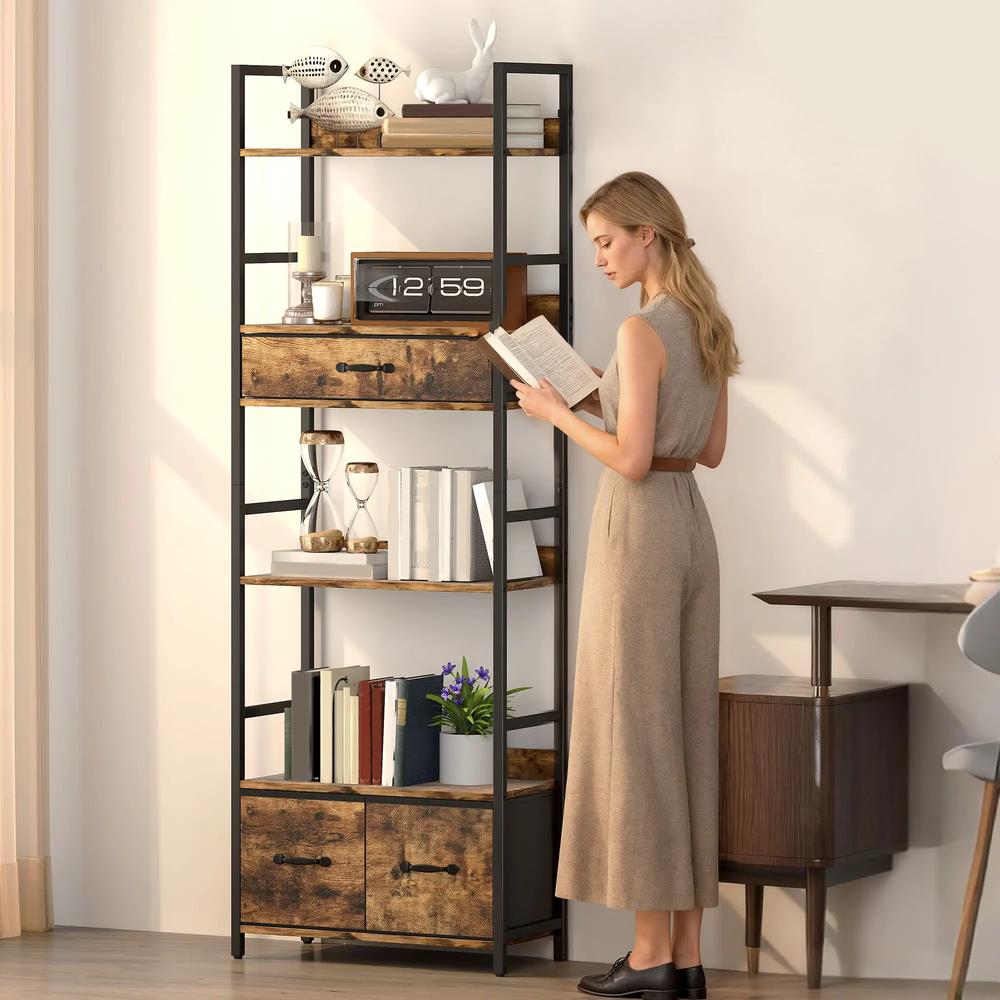 HOMCOM Industrial Style Bookcase, with 4 Shelves and 3 Fabric Drawers Additional View 7
