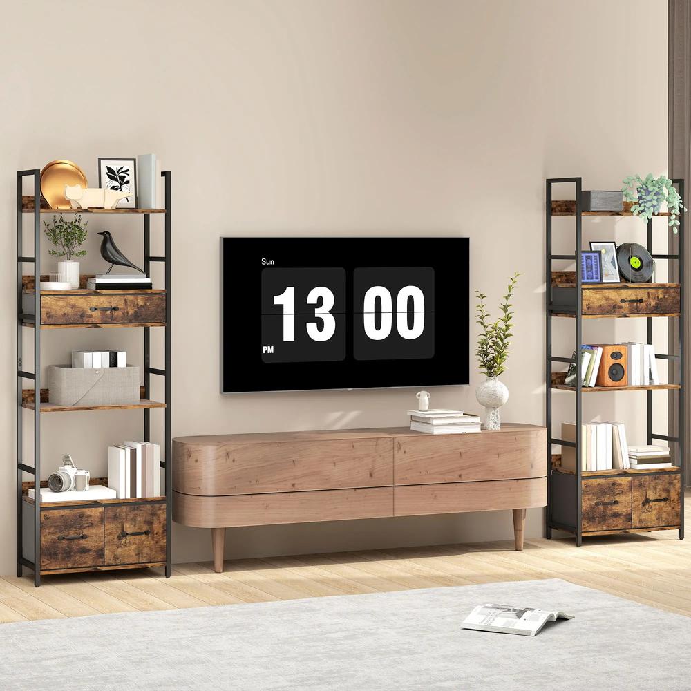 HOMCOM Industrial Style Bookcase, with 4 Shelves and 3 Fabric Drawers Additional View 8