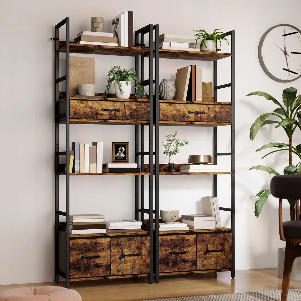 HOMCOM Industrial Style Bookcase, with 4 Shelves and 3 Fabric Drawers Additional View 9