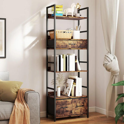 HOMCOM Industrial Style Bookcase, with 4 Shelves and 3 Fabric Drawers Additional View 10
