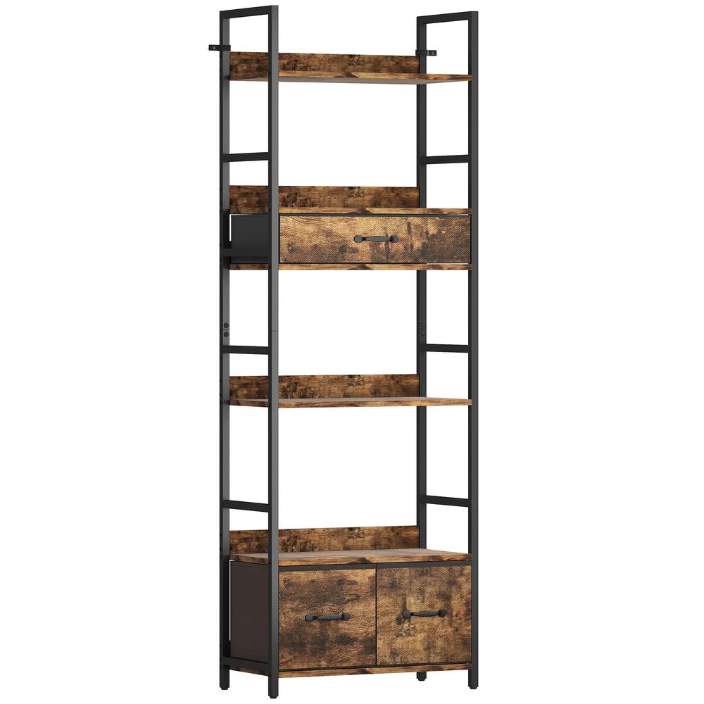 HOMCOM Industrial Style Bookcase, with 4 Shelves and 3 Fabric Drawers