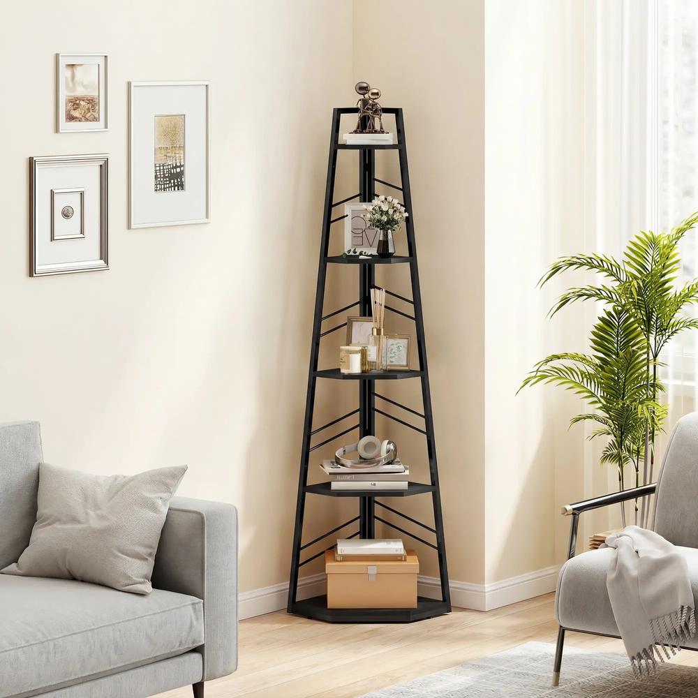 HOMCOM Corner Bookcase, 5-Tier Floor Standing Bookshelf, Shelving Unit for Living Room, Study, Bedroom Additional View 13