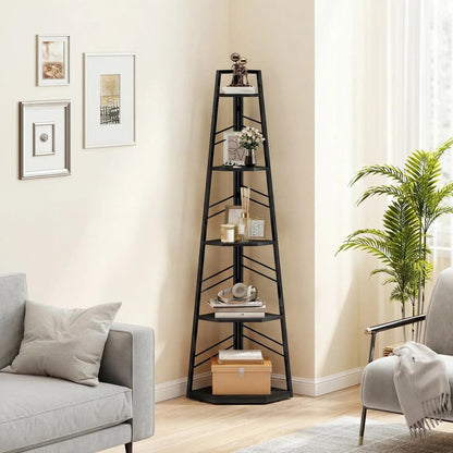 HOMCOM Corner Bookcase, 5-Tier Floor Standing Bookshelf, Shelving Unit for Living Room, Study, Bedroom Additional View 13