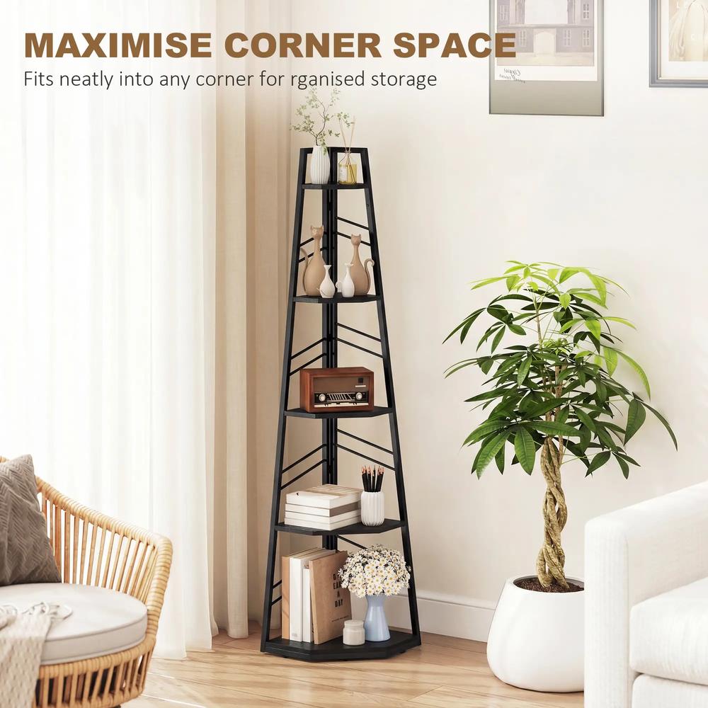 HOMCOM Corner Bookcase, 5-Tier Floor Standing Bookshelf, Shelving Unit for Living Room, Study, Bedroom Additional View 15