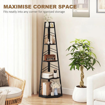 HOMCOM Corner Bookcase, 5-Tier Floor Standing Bookshelf, Shelving Unit for Living Room, Study, Bedroom Additional View 15