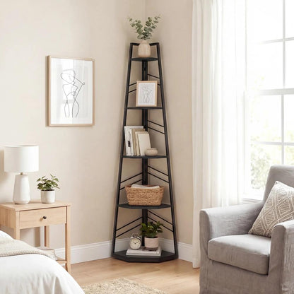 HOMCOM Corner Bookcase, 5-Tier Floor Standing Bookshelf, Shelving Unit for Living Room, Study, Bedroom Additional View 19