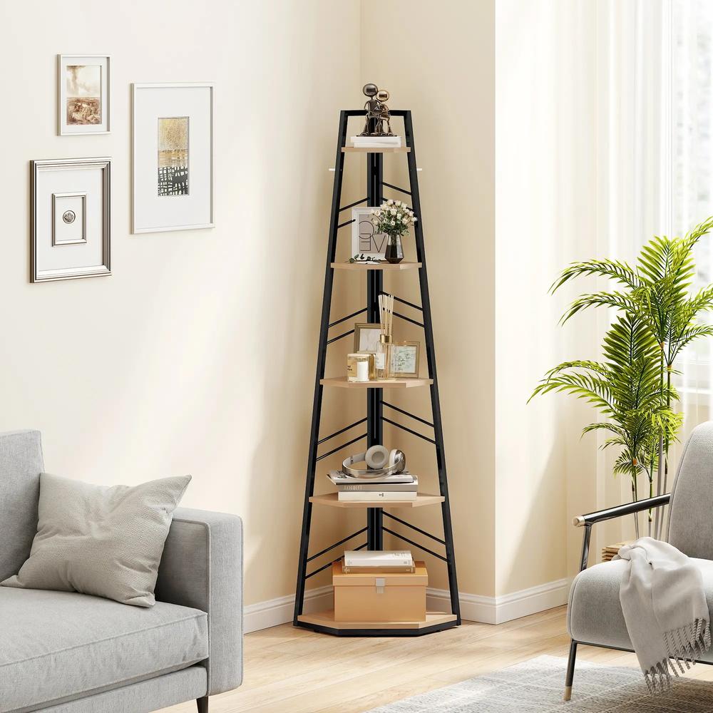 HOMCOM Corner Bookcase, 5-Tier Floor Standing Bookshelf, Shelving Unit for Living Room, Study, Bedroom Additional View 2