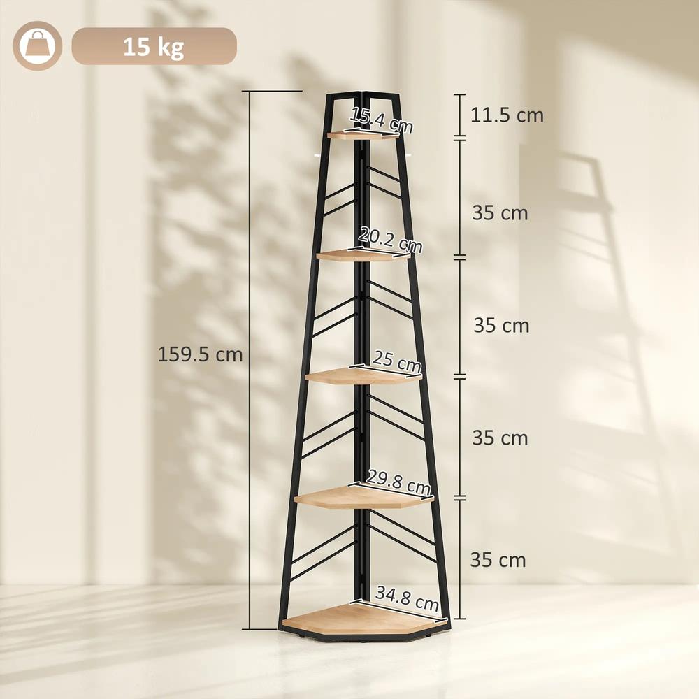 HOMCOM Corner Bookcase, 5-Tier Floor Standing Bookshelf, Shelving Unit for Living Room, Study, Bedroom Additional View 3