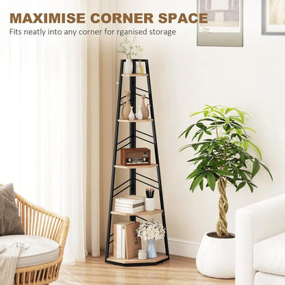HOMCOM Corner Bookcase, 5-Tier Floor Standing Bookshelf, Shelving Unit for Living Room, Study, Bedroom Additional View 4