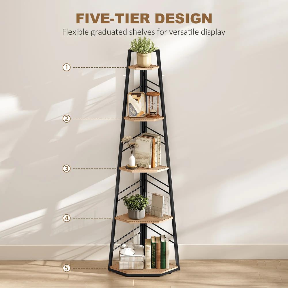 HOMCOM Corner Bookcase, 5-Tier Floor Standing Bookshelf, Shelving Unit for Living Room, Study, Bedroom Additional View 5