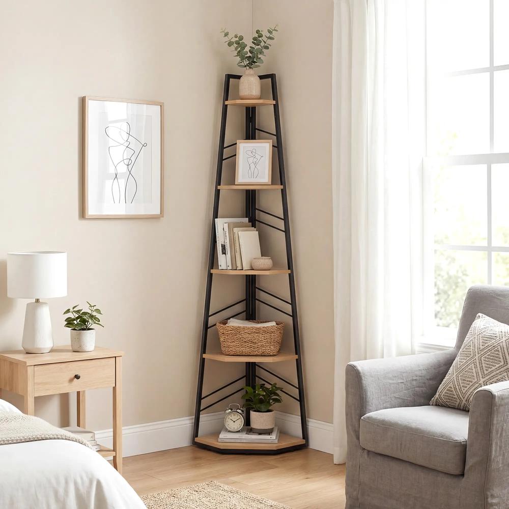 HOMCOM Corner Bookcase, 5-Tier Floor Standing Bookshelf, Shelving Unit for Living Room, Study, Bedroom Additional View 8