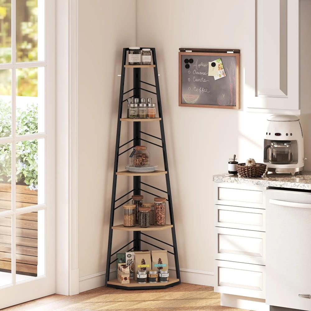 HOMCOM Corner Bookcase, 5-Tier Floor Standing Bookshelf, Shelving Unit for Living Room, Study, Bedroom Additional View 9