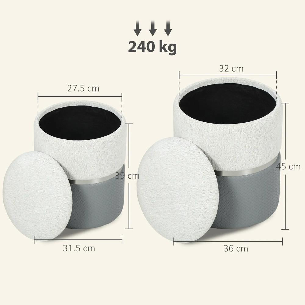 HOMCOM Nesting Round Ottoman with Storage Set of 2 Additional View 14