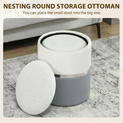 HOMCOM Nesting Round Ottoman with Storage Set of 2 Additional View 15