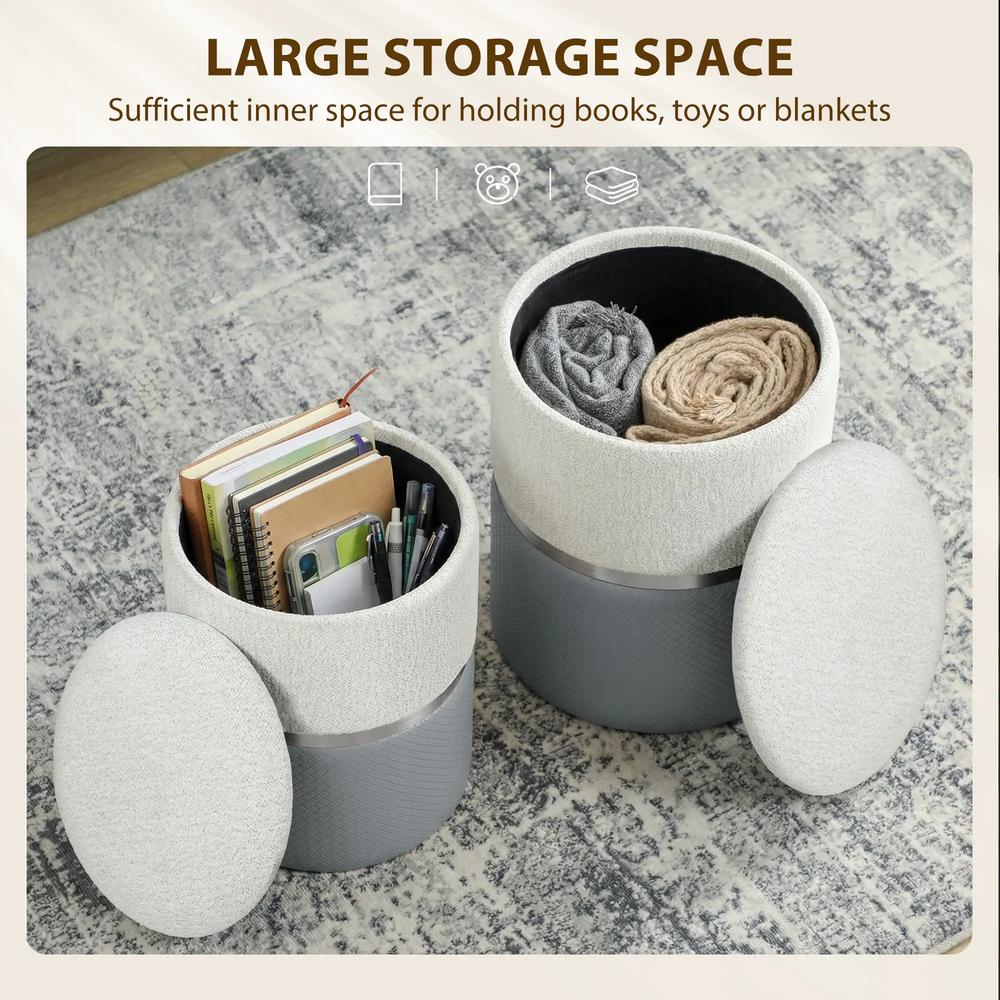 HOMCOM Nesting Round Ottoman with Storage Set of 2 Additional View 16