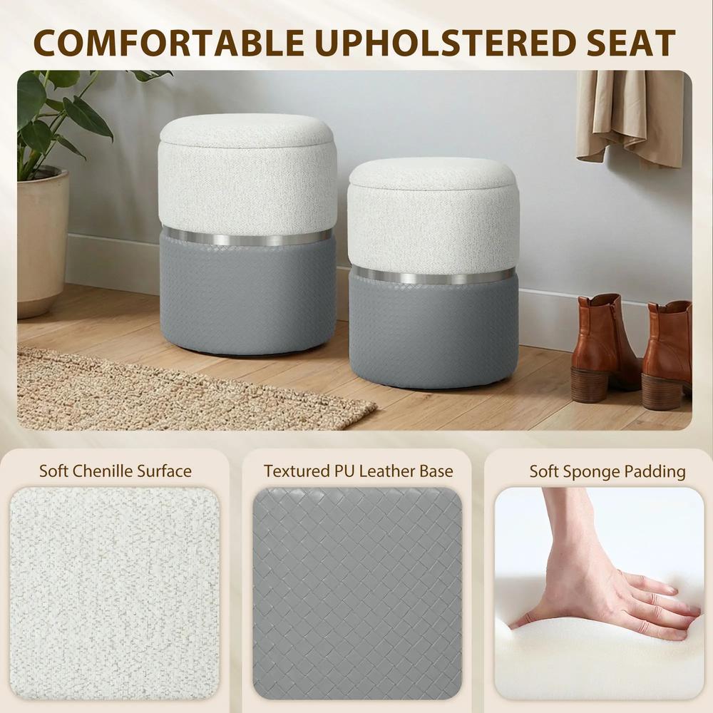 HOMCOM Nesting Round Ottoman with Storage Set of 2 Additional View 17