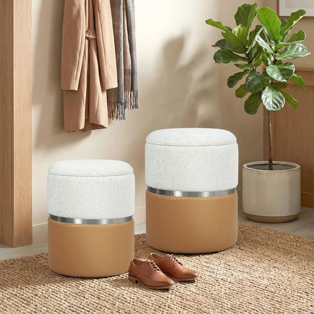 HOMCOM Nesting Round Ottoman with Storage Set of 2 Additional View 2