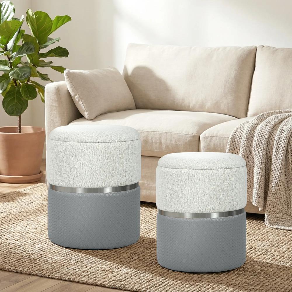 HOMCOM Nesting Round Ottoman with Storage Set of 2 Additional View 21