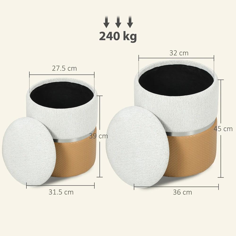 HOMCOM Nesting Round Ottoman with Storage Set of 2 Additional View 3