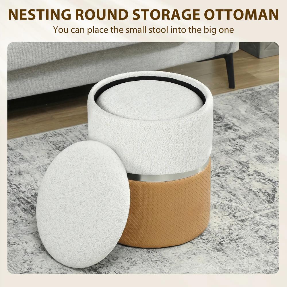 HOMCOM Nesting Round Ottoman with Storage Set of 2 Additional View 4