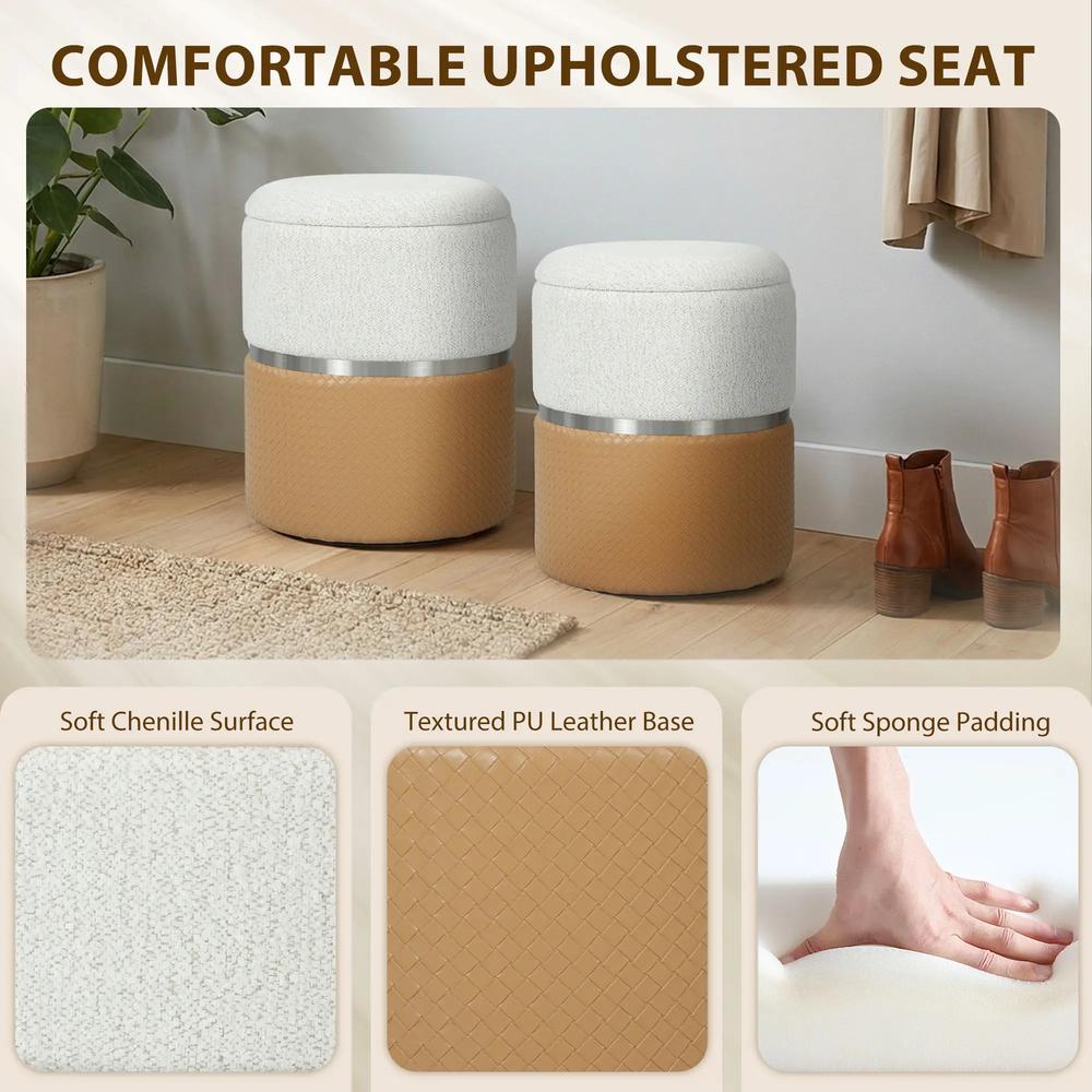 HOMCOM Nesting Round Ottoman with Storage Set of 2 Additional View 6