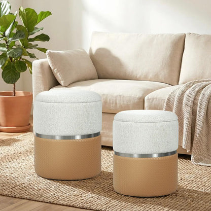HOMCOM Nesting Round Ottoman with Storage Set of 2 Additional View 10