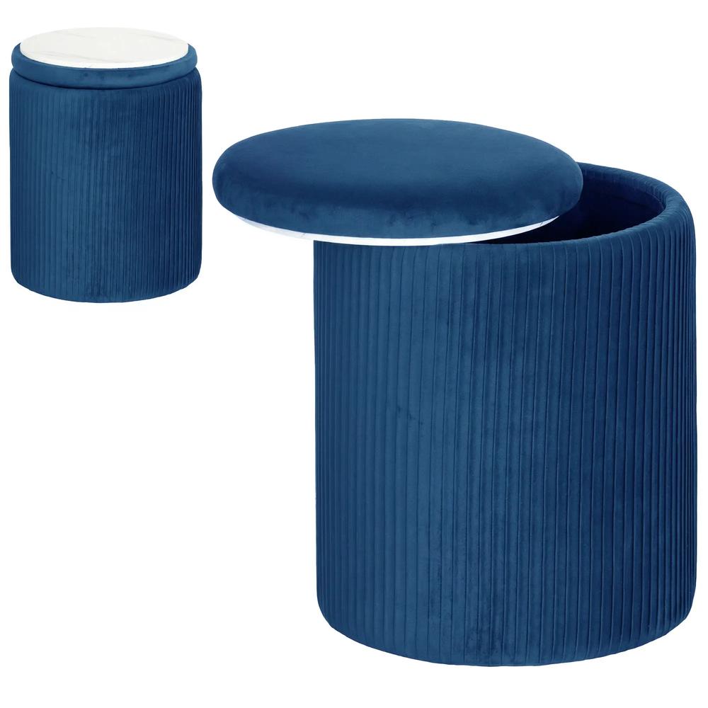 HOMCOM Storage Ottoman Modern Velvet Round Foot Stool for Living Room Bedroom 45 cm Blue Additional View 11