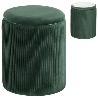 HOMCOM Storage Ottoman Modern Velvet Round Foot Stool for Living Room Bedroom 45 cm Blue Additional View 12