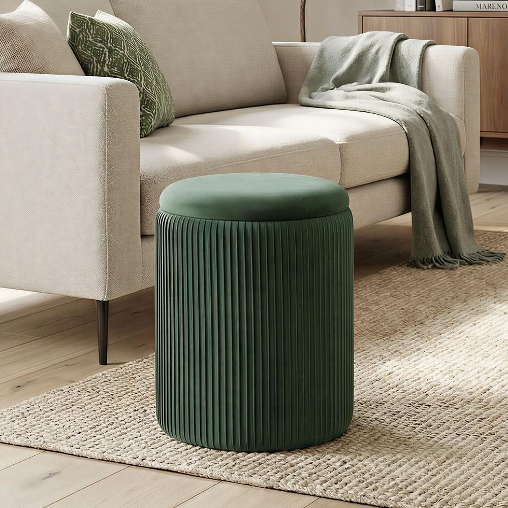 HOMCOM Storage Ottoman Modern Velvet Round Foot Stool for Living Room Bedroom 45 cm Blue Additional View 13