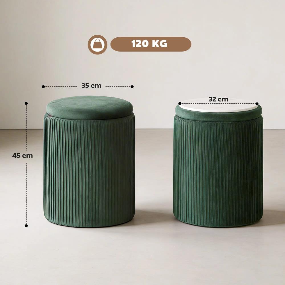 HOMCOM Storage Ottoman Modern Velvet Round Foot Stool for Living Room Bedroom 45 cm Blue Additional View 14