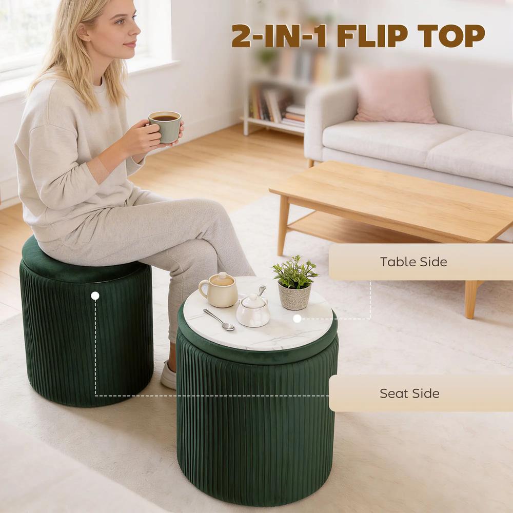 HOMCOM Storage Ottoman Modern Velvet Round Foot Stool for Living Room Bedroom 45 cm Blue Additional View 15