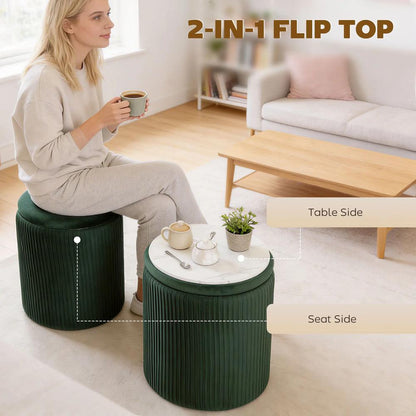 HOMCOM Storage Ottoman Modern Velvet Round Foot Stool for Living Room Bedroom 45 cm Blue Additional View 15