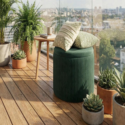 HOMCOM Storage Ottoman Modern Velvet Round Foot Stool for Living Room Bedroom 45 cm Blue Additional View 20