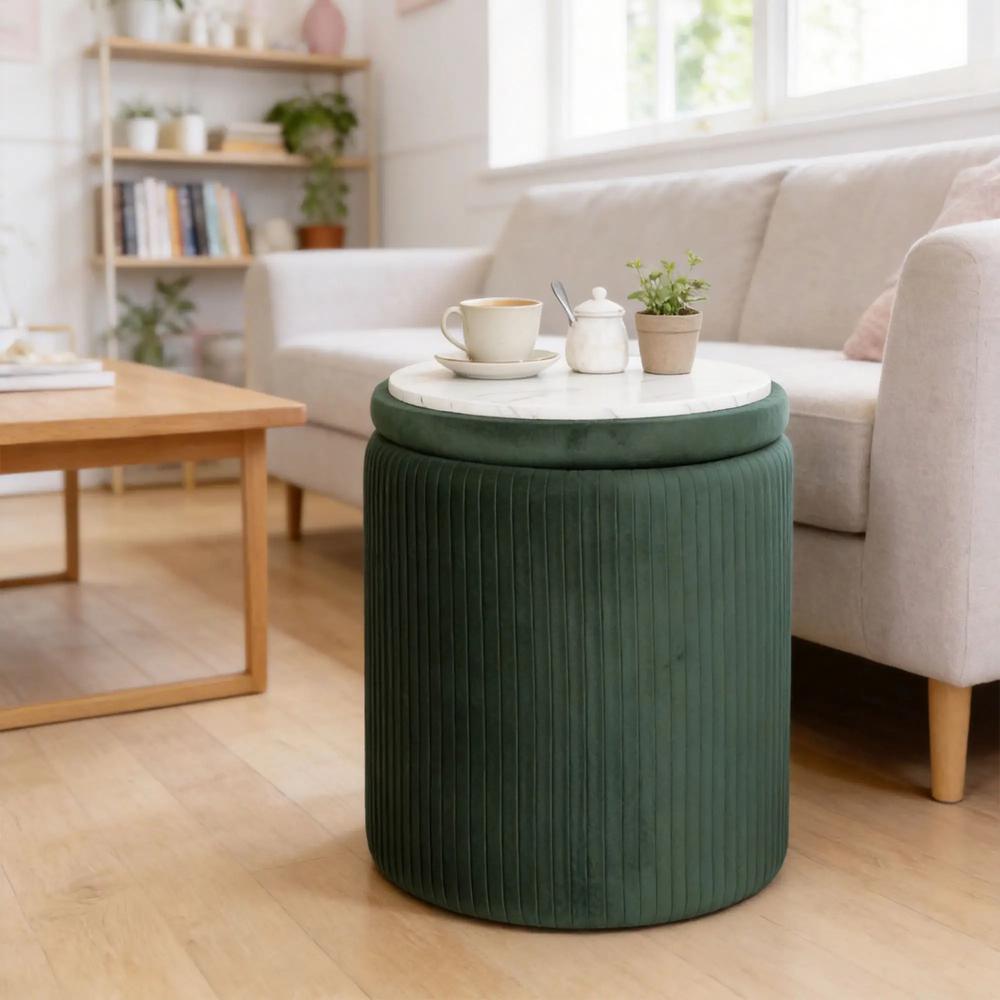 HOMCOM Storage Ottoman Modern Velvet Round Foot Stool for Living Room Bedroom 45 cm Blue Additional View 21