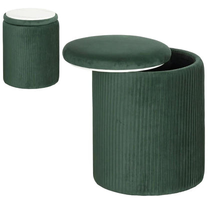 HOMCOM Storage Ottoman Modern Velvet Round Foot Stool for Living Room Bedroom 45 cm Blue Additional View 22