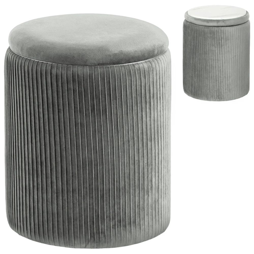 HOMCOM Storage Ottoman Modern Velvet Round Foot Stool for Living Room Bedroom 45 cm Blue Additional View 23