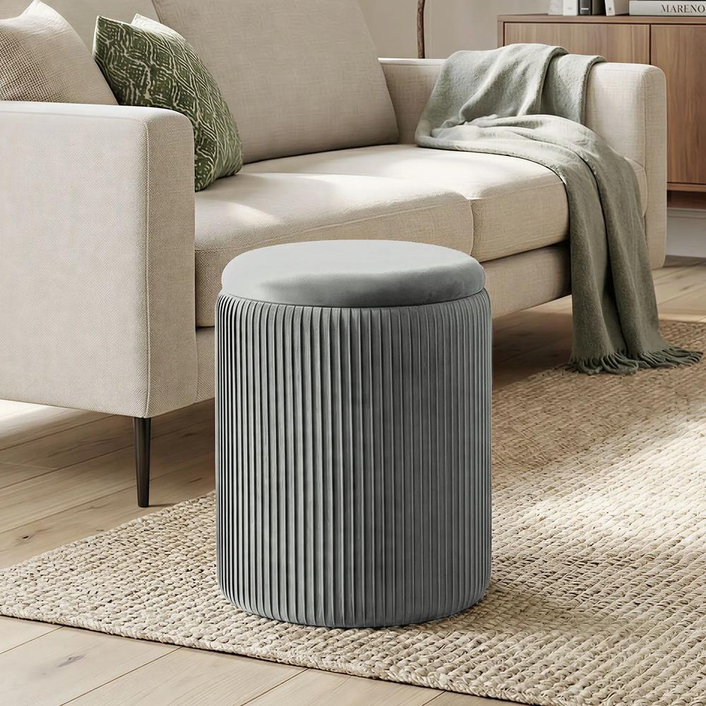 HOMCOM Storage Ottoman Modern Velvet Round Foot Stool for Living Room Bedroom 45 cm Blue Additional View 24