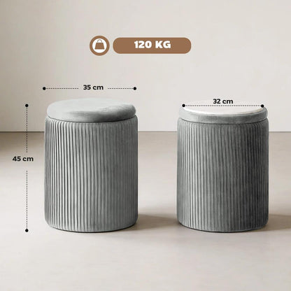 HOMCOM Storage Ottoman Modern Velvet Round Foot Stool for Living Room Bedroom 45 cm Blue Additional View 25