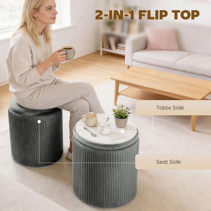 HOMCOM Storage Ottoman Modern Velvet Round Foot Stool for Living Room Bedroom 45 cm Blue Additional View 26