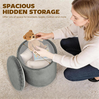 HOMCOM Storage Ottoman Modern Velvet Round Foot Stool for Living Room Bedroom 45 cm Blue Additional View 27