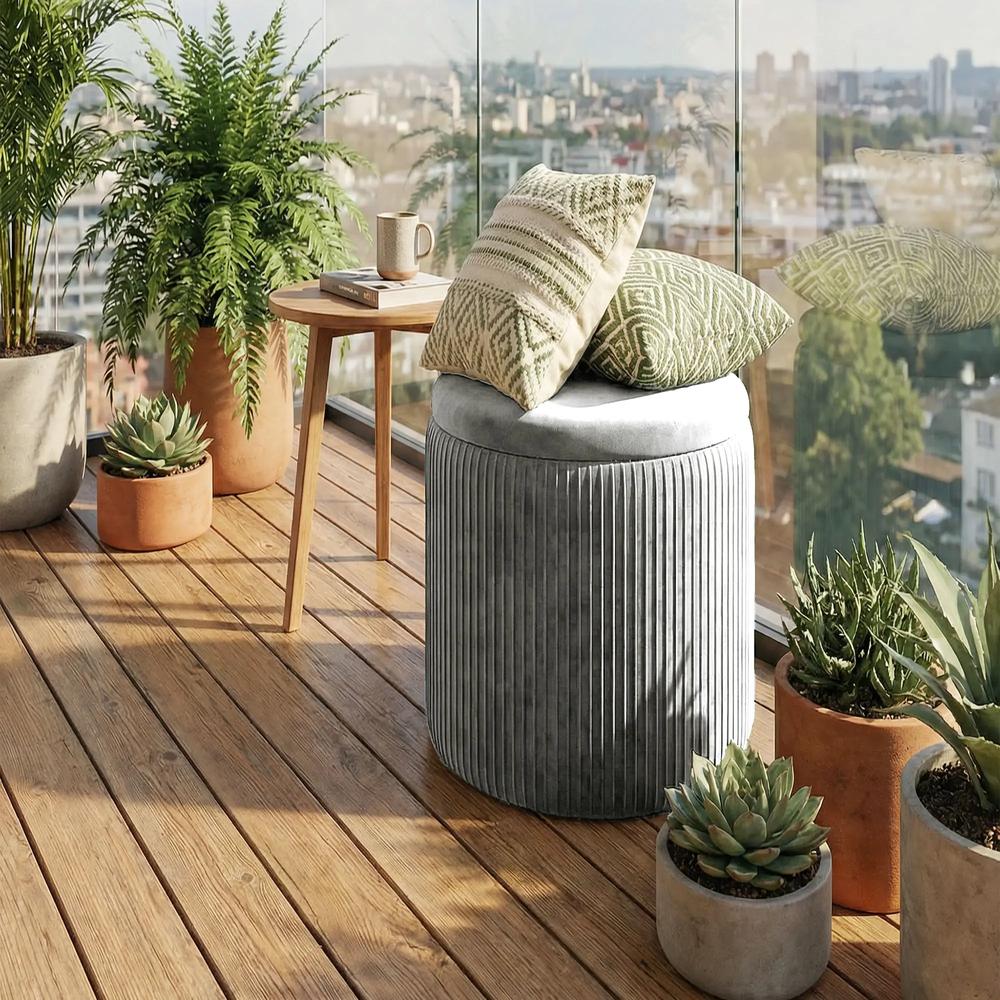 HOMCOM Storage Ottoman Modern Velvet Round Foot Stool for Living Room Bedroom 45 cm Blue Additional View 31