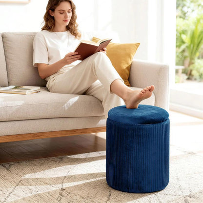 HOMCOM Storage Ottoman Modern Velvet Round Foot Stool for Living Room Bedroom 45 cm Blue Additional View 8