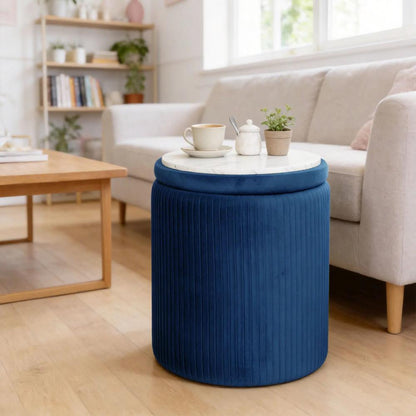 HOMCOM Storage Ottoman Modern Velvet Round Foot Stool for Living Room Bedroom 45 cm Blue Additional View 10