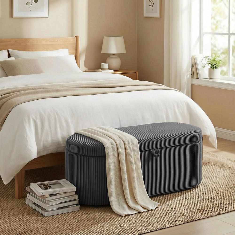 HOMCOM Storage Ottoman, Corduroy Upholstered Ottoman Storage Box with Padded Seat, 105 x 51 x 49 cm Additional View 13