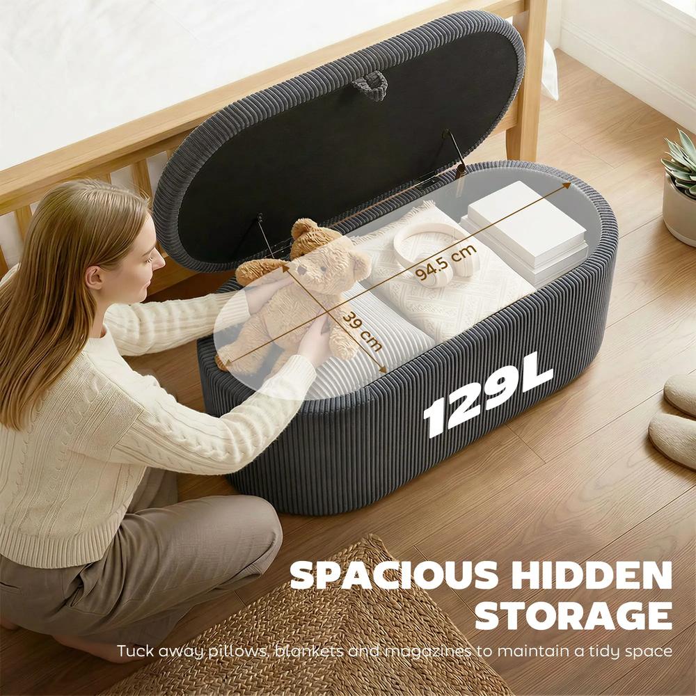 HOMCOM Storage Ottoman, Corduroy Upholstered Ottoman Storage Box with Padded Seat, 105 x 51 x 49 cm Additional View 15